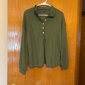 SHEIN Olive Textured Long Sleeve Top